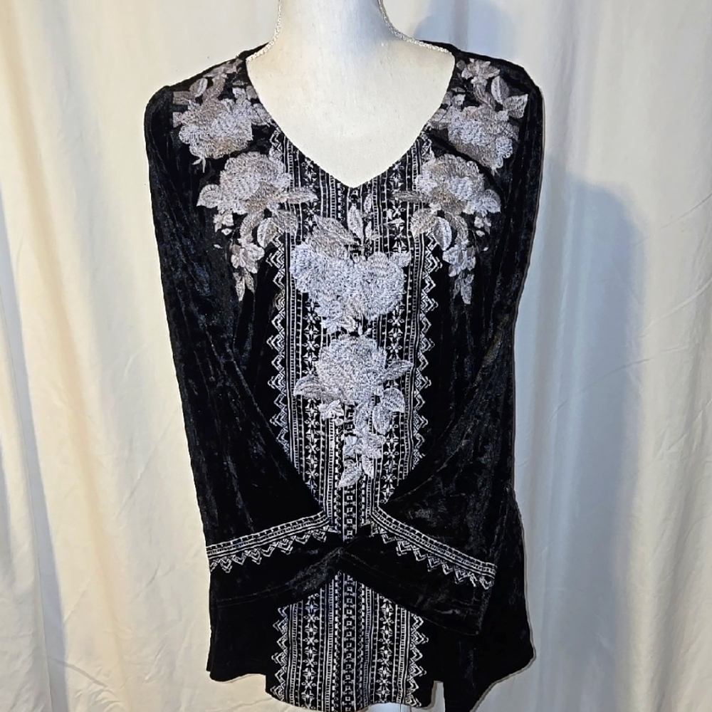 Elegant Black and Silver Embroidered Women's Top